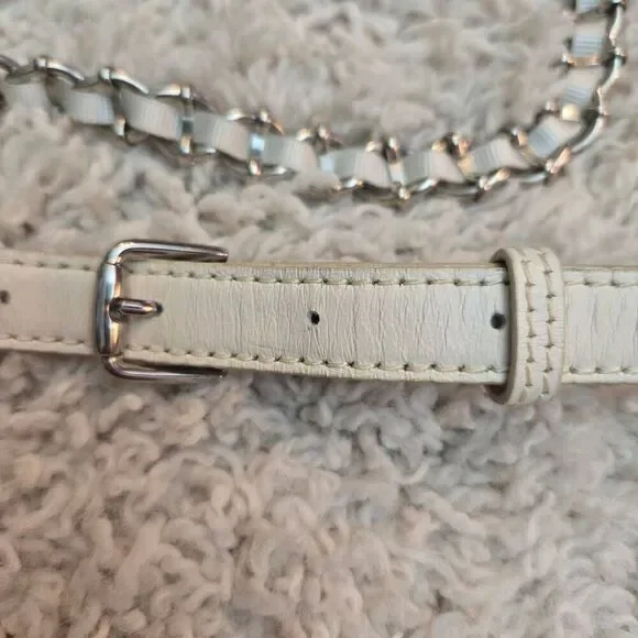 Ann Taylor White Leather and Chain Ribbon Belt M - Picture 3 of 7